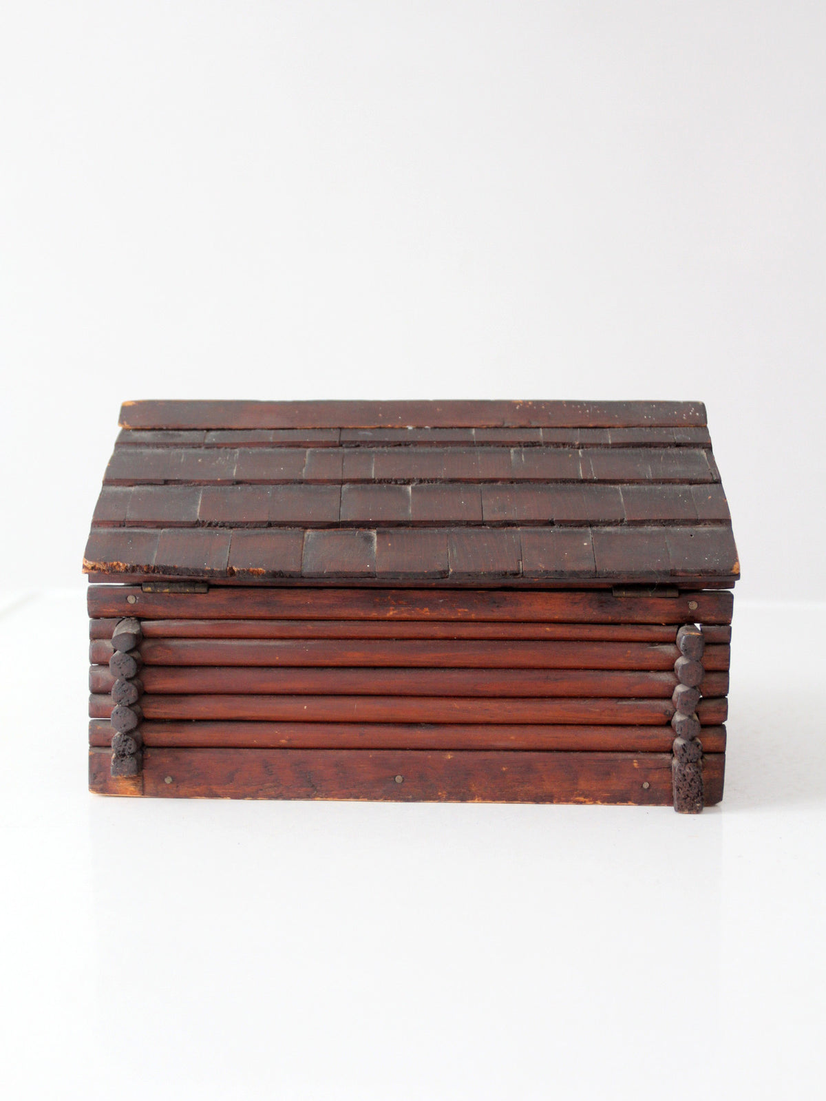antique folk art log cabin sewing box