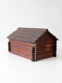 antique folk art log cabin sewing box
