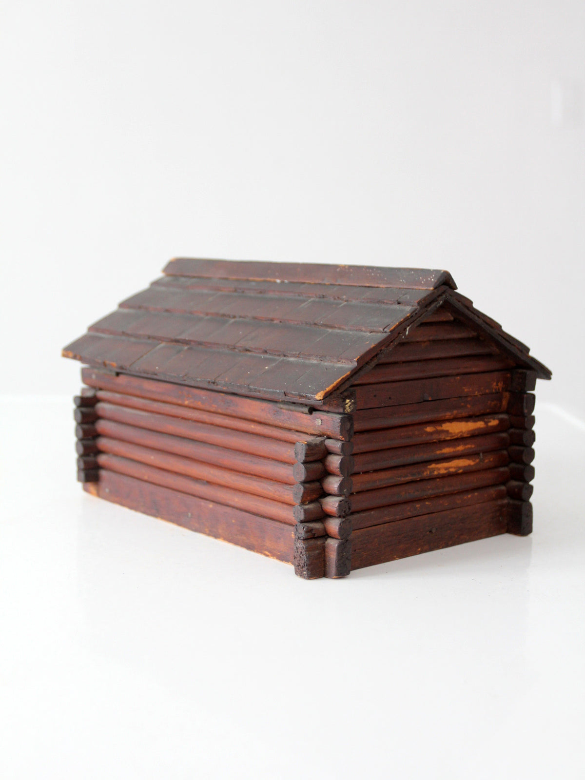 antique folk art log cabin sewing box