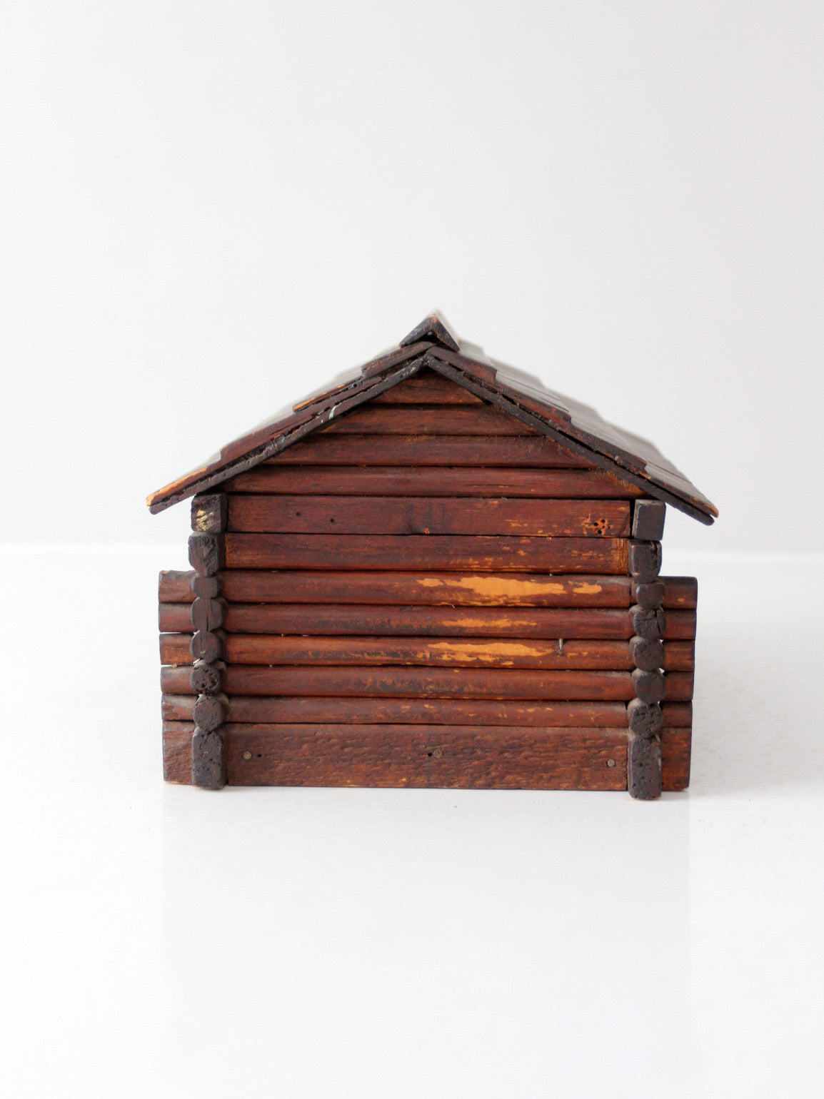 antique folk art log cabin sewing box