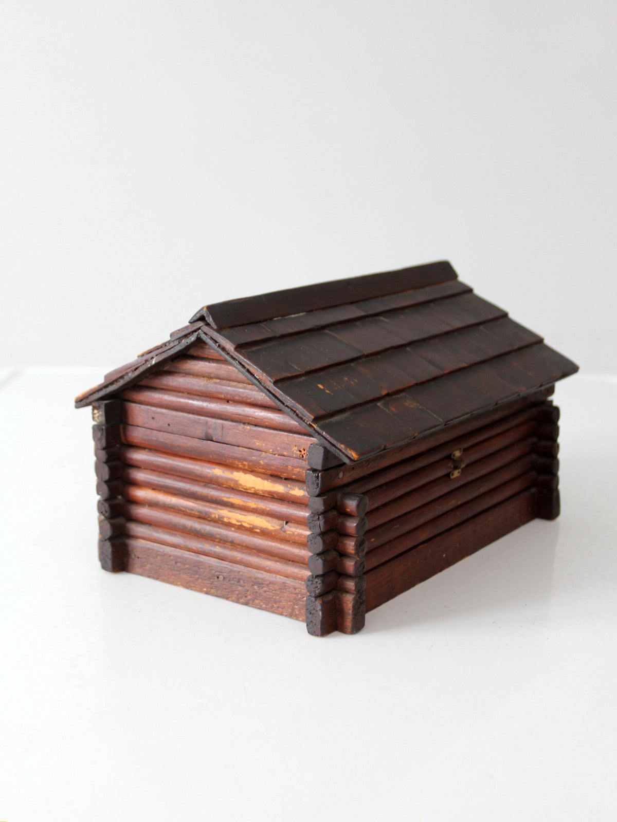 antique folk art log cabin sewing box