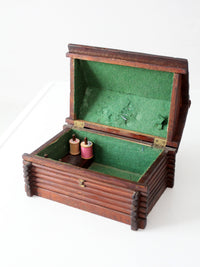 antique folk art log cabin sewing box
