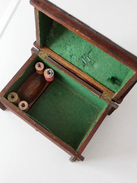 antique folk art log cabin sewing box