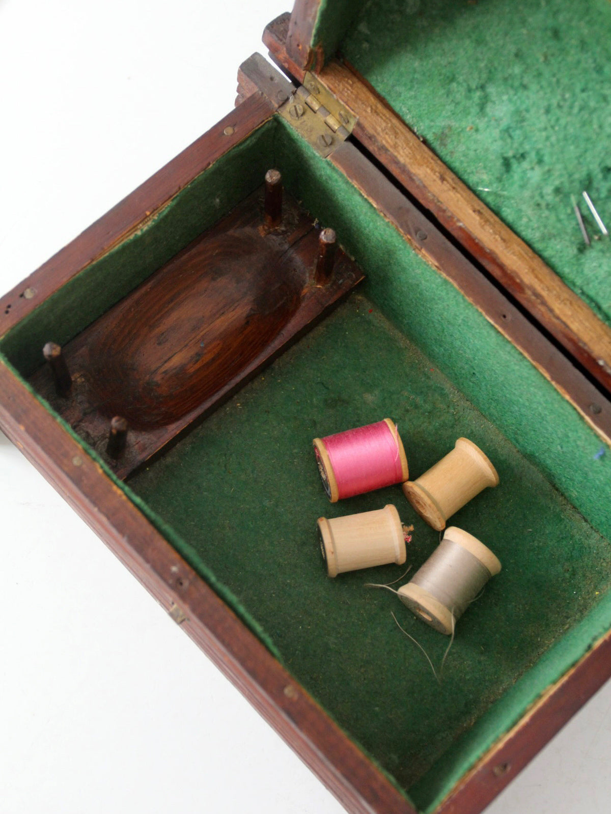 antique folk art log cabin sewing box