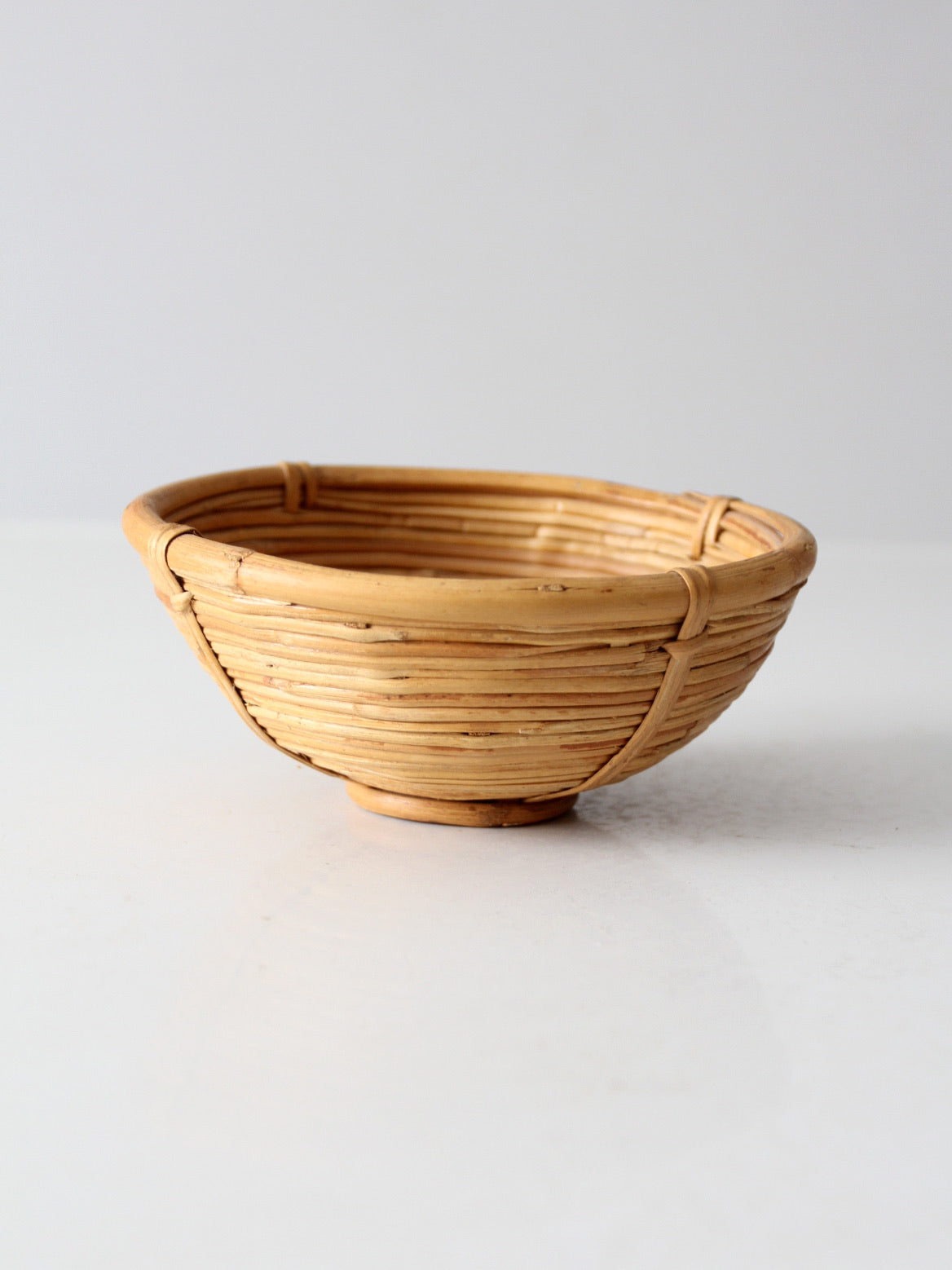 vintage coiled rattan bowl