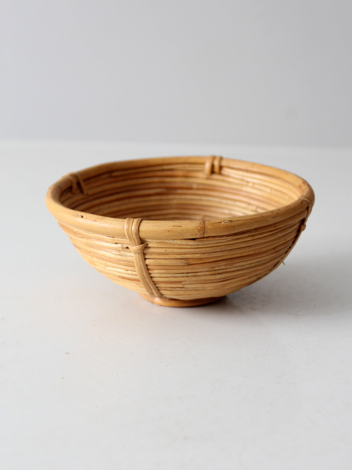 vintage coiled rattan bowl