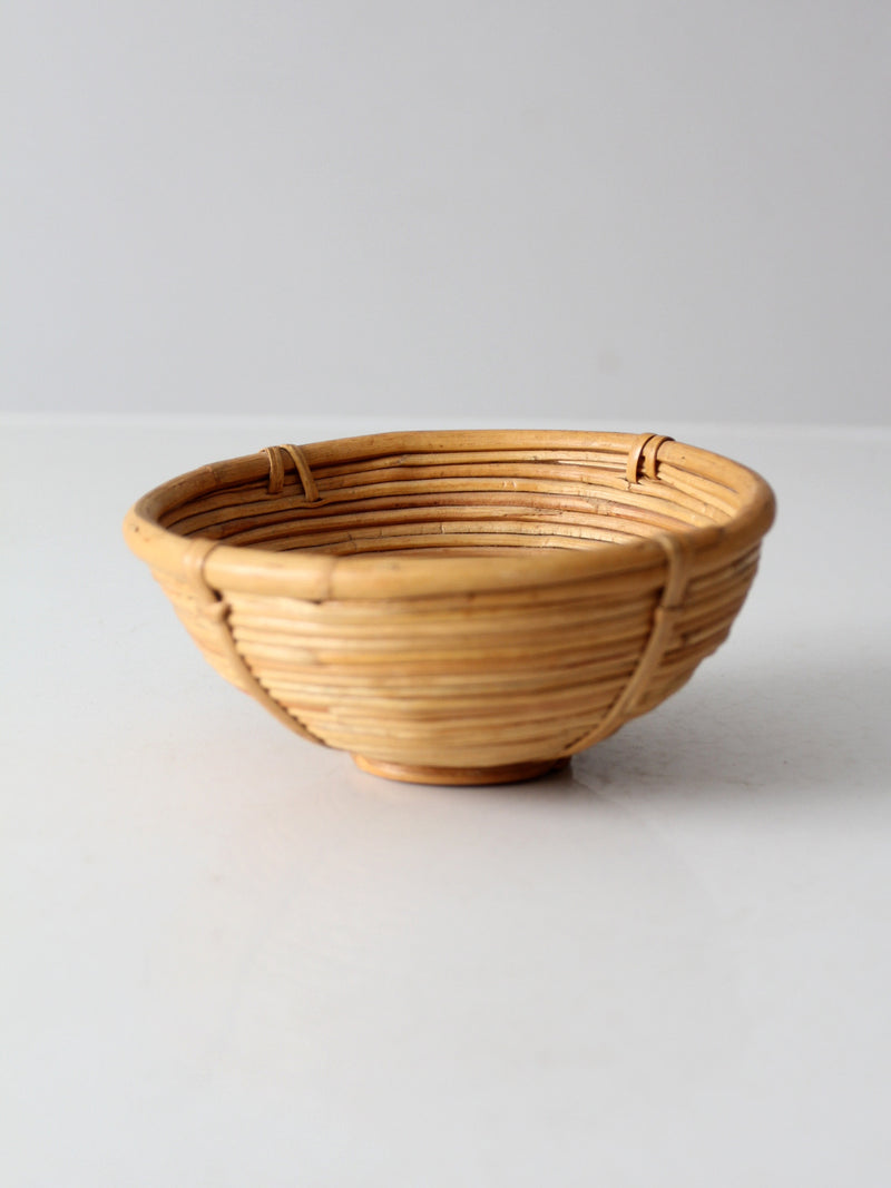 vintage coiled rattan bowl