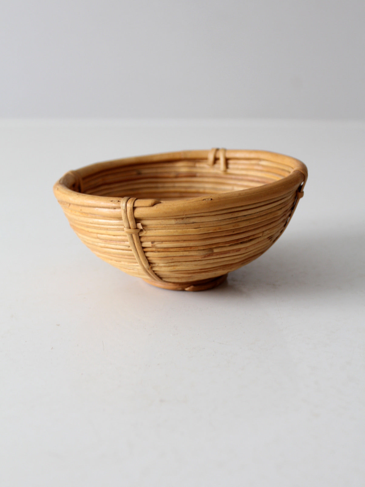 vintage coiled rattan bowl