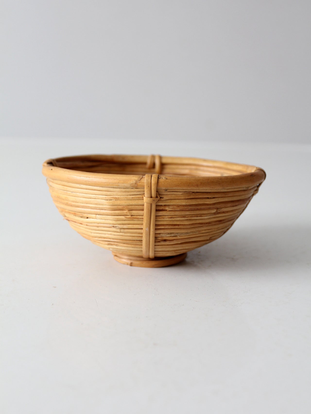 vintage coiled rattan bowl