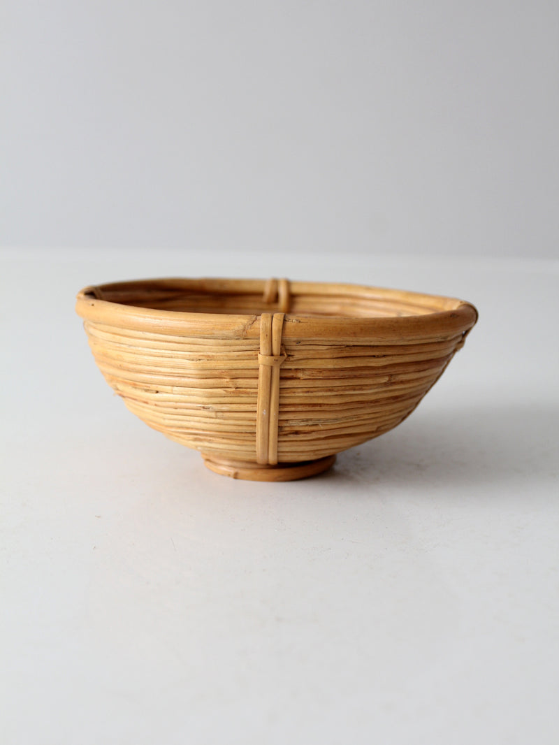 vintage coiled rattan bowl