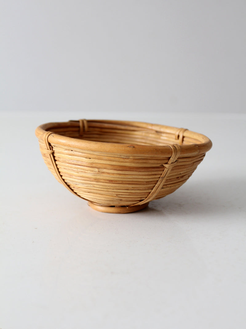 vintage coiled rattan bowl