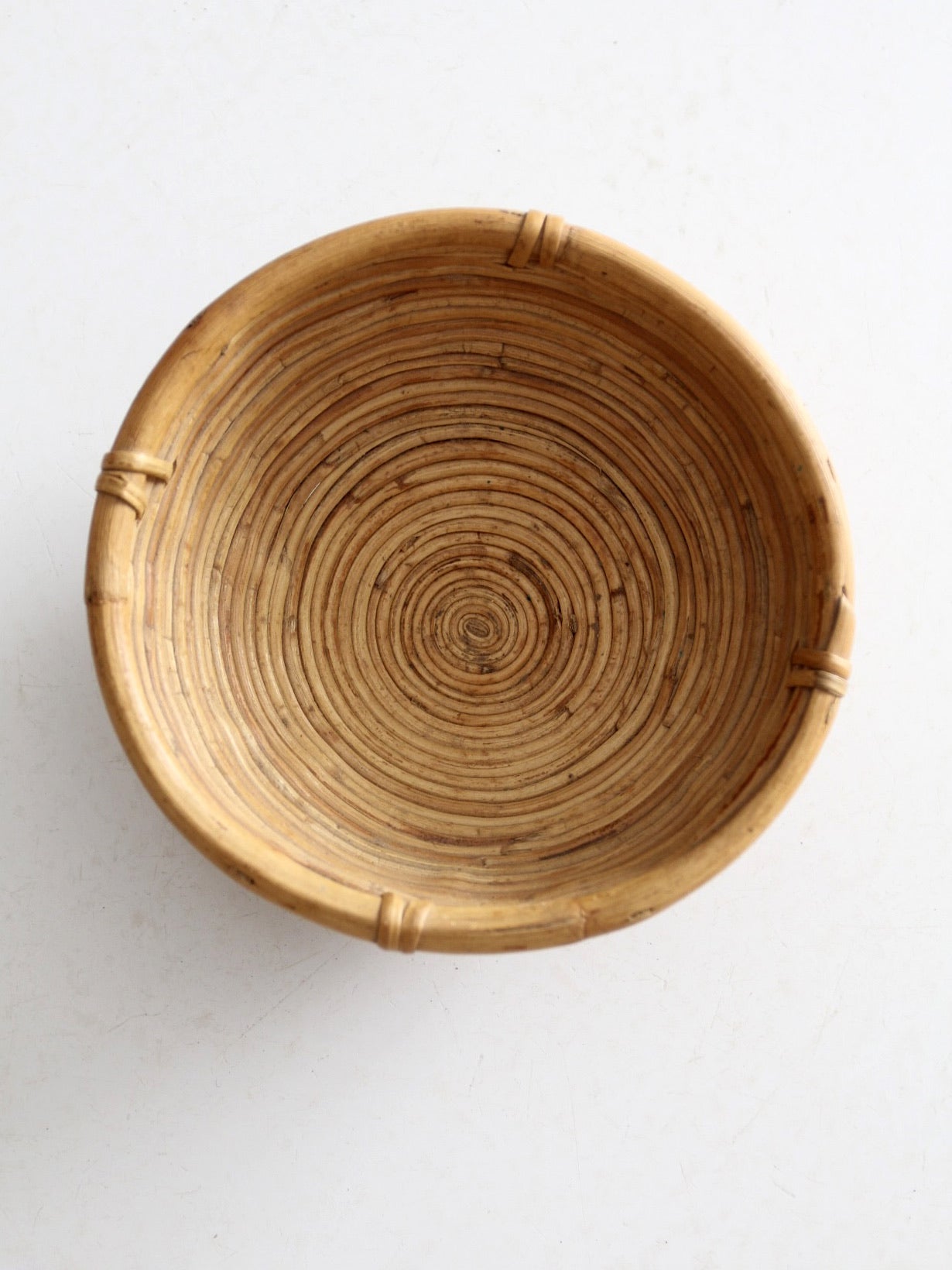 vintage coiled rattan bowl