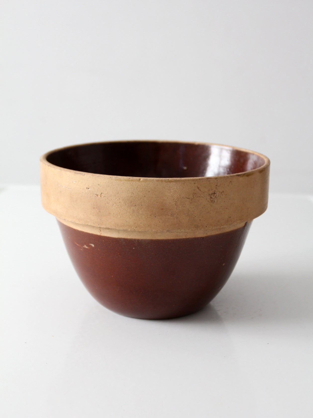 antique American stoneware mixing bowl