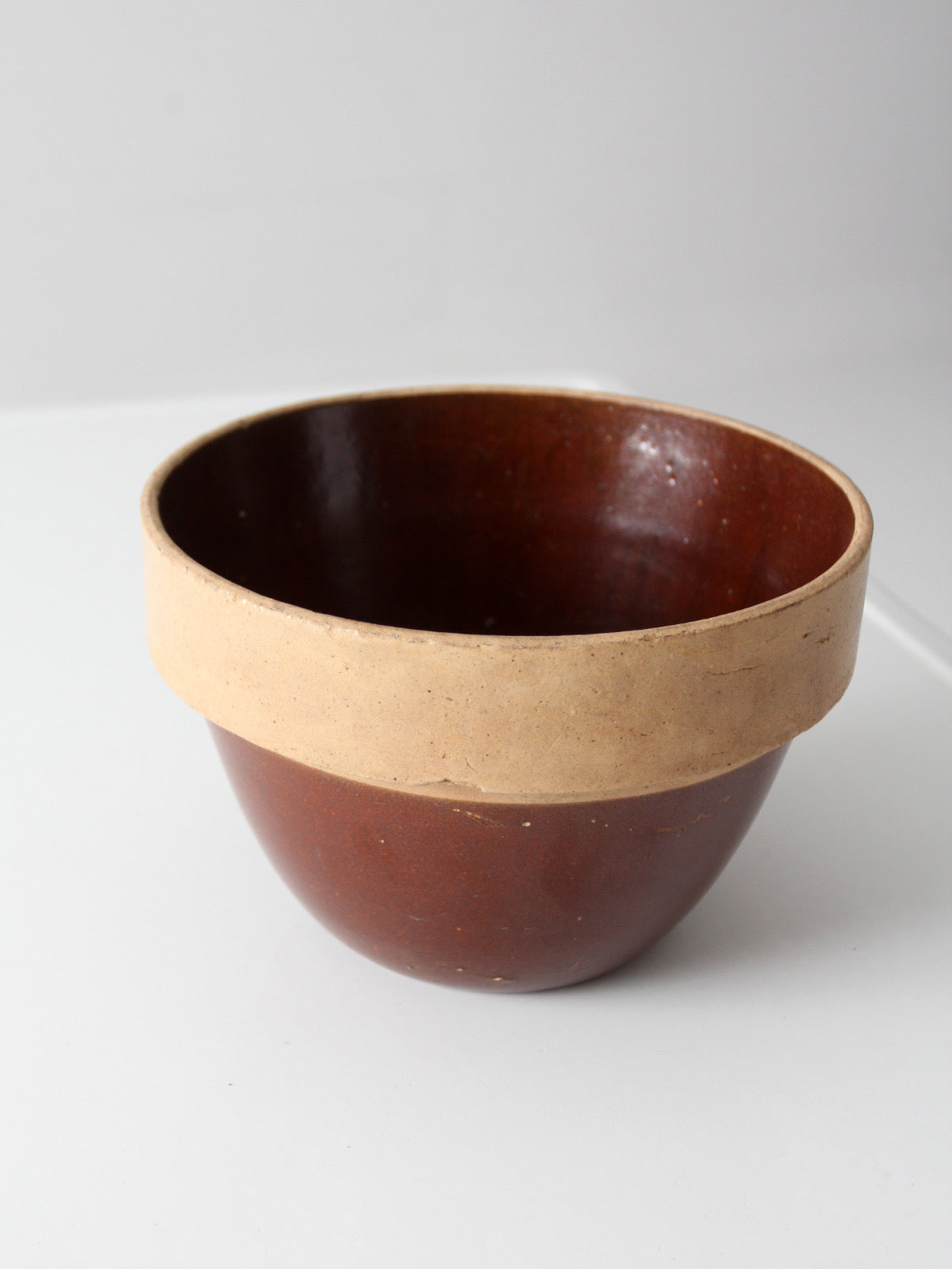 antique American stoneware mixing bowl