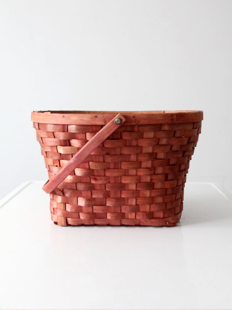 vintage pink splint weave basket