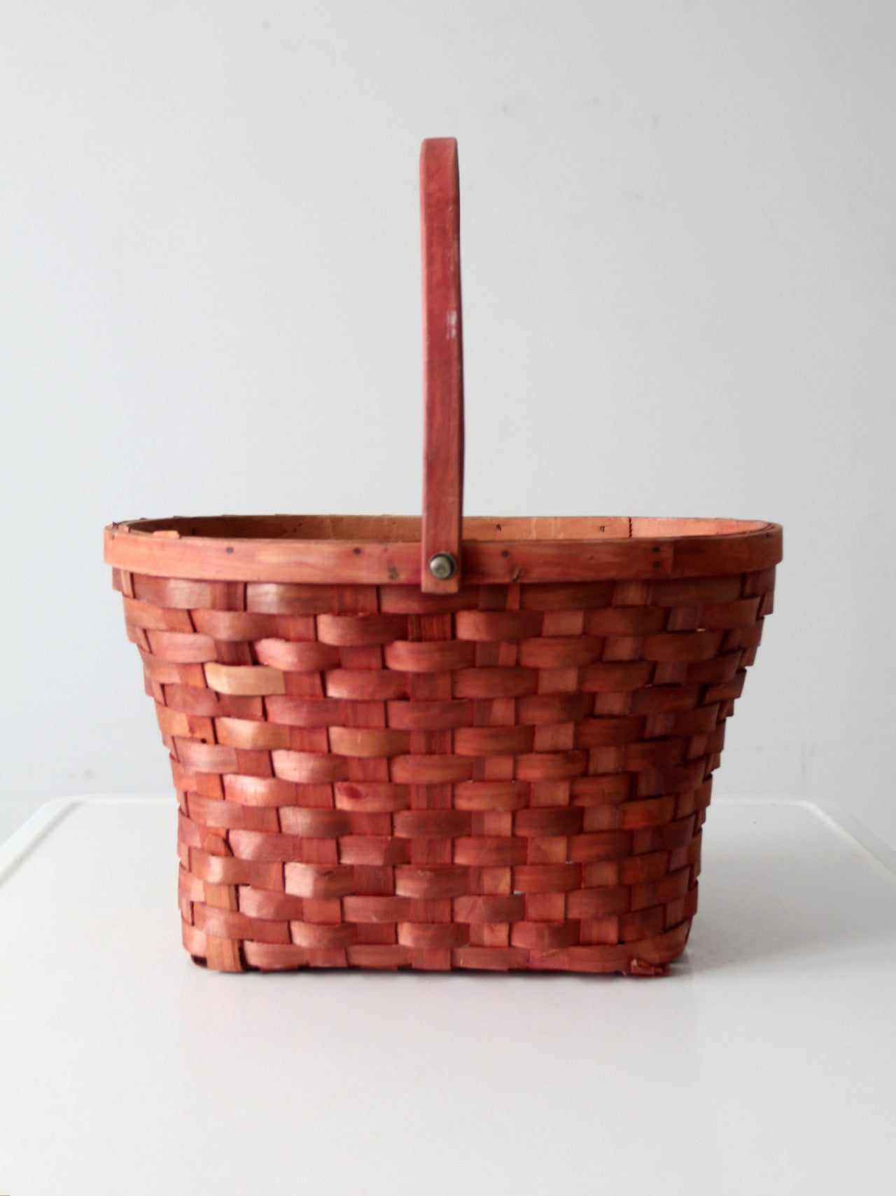 vintage pink splint weave basket
