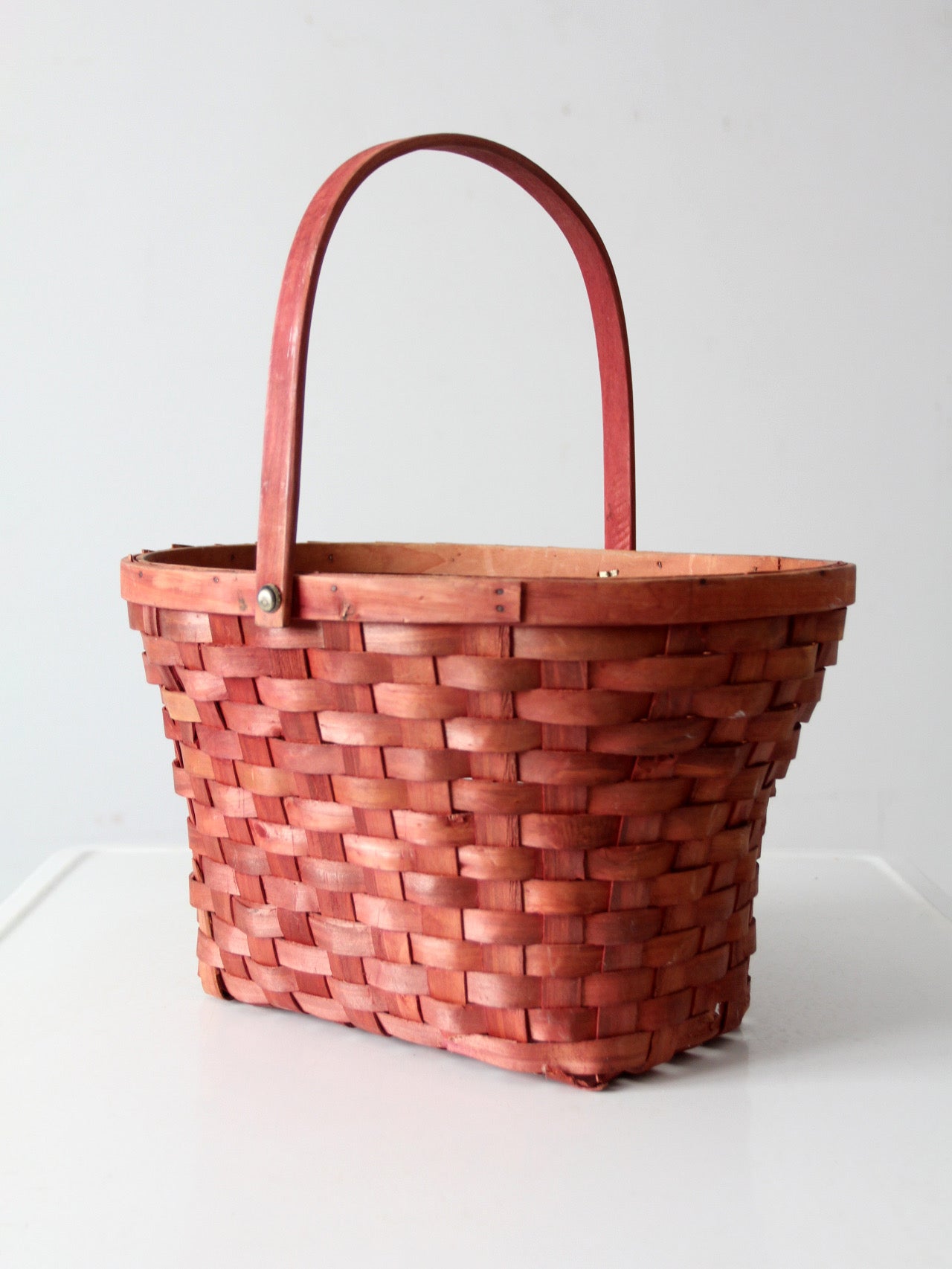 vintage pink splint weave basket