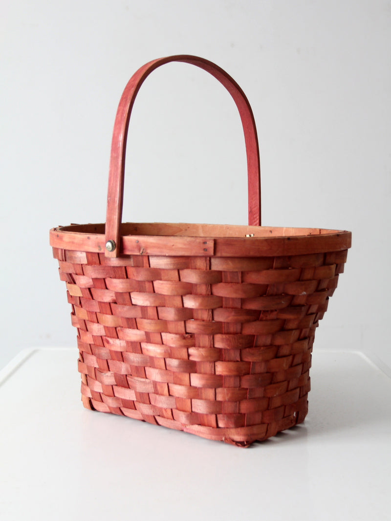 vintage pink splint weave basket