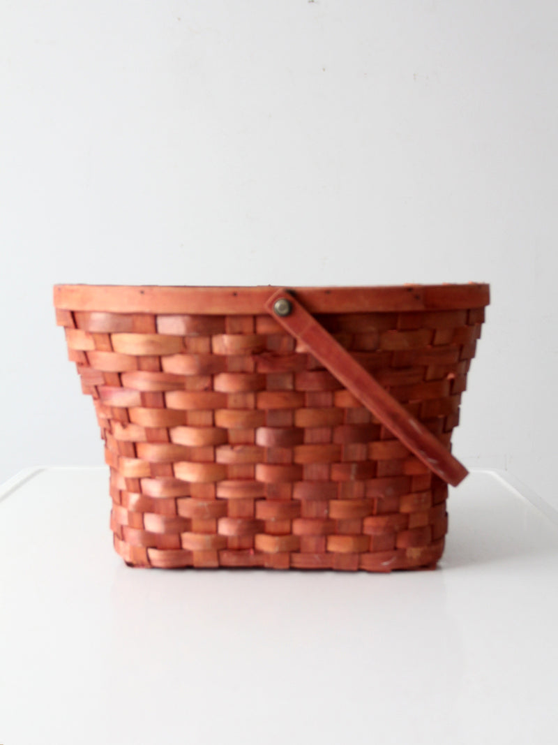vintage pink splint weave basket