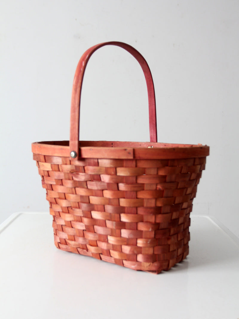 vintage pink splint weave basket