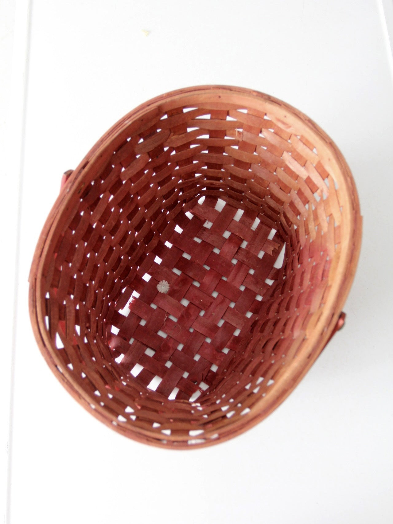 vintage pink splint weave basket