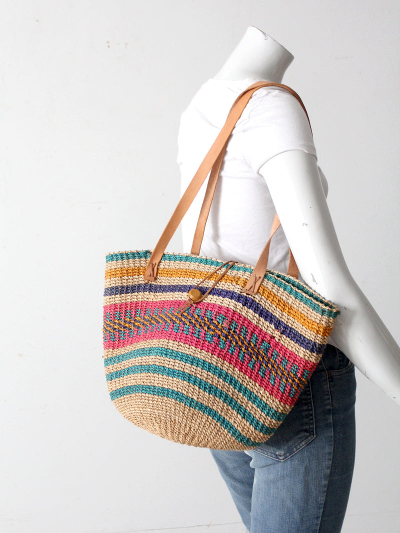 vintage striped woven basket bag