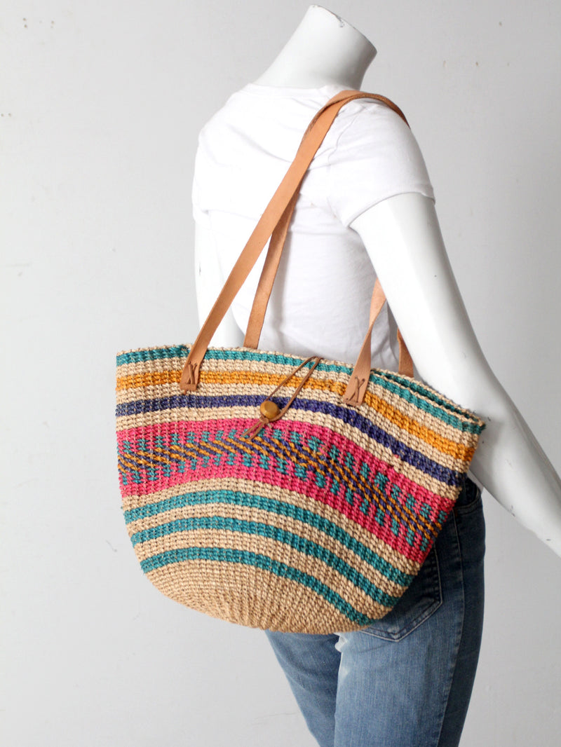 vintage striped woven basket bag