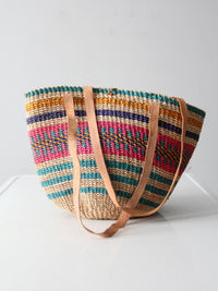 vintage striped woven basket bag
