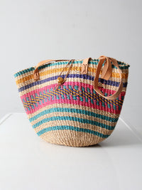 vintage striped woven basket bag