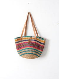 vintage striped woven basket bag