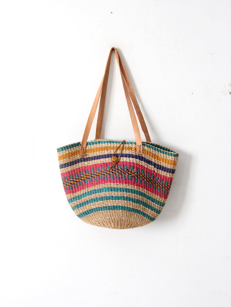vintage striped woven basket bag