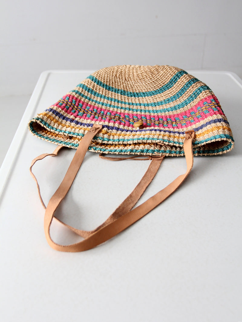 vintage striped woven basket bag