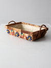 vintage raffia floral basket tray