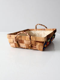 vintage raffia floral basket tray