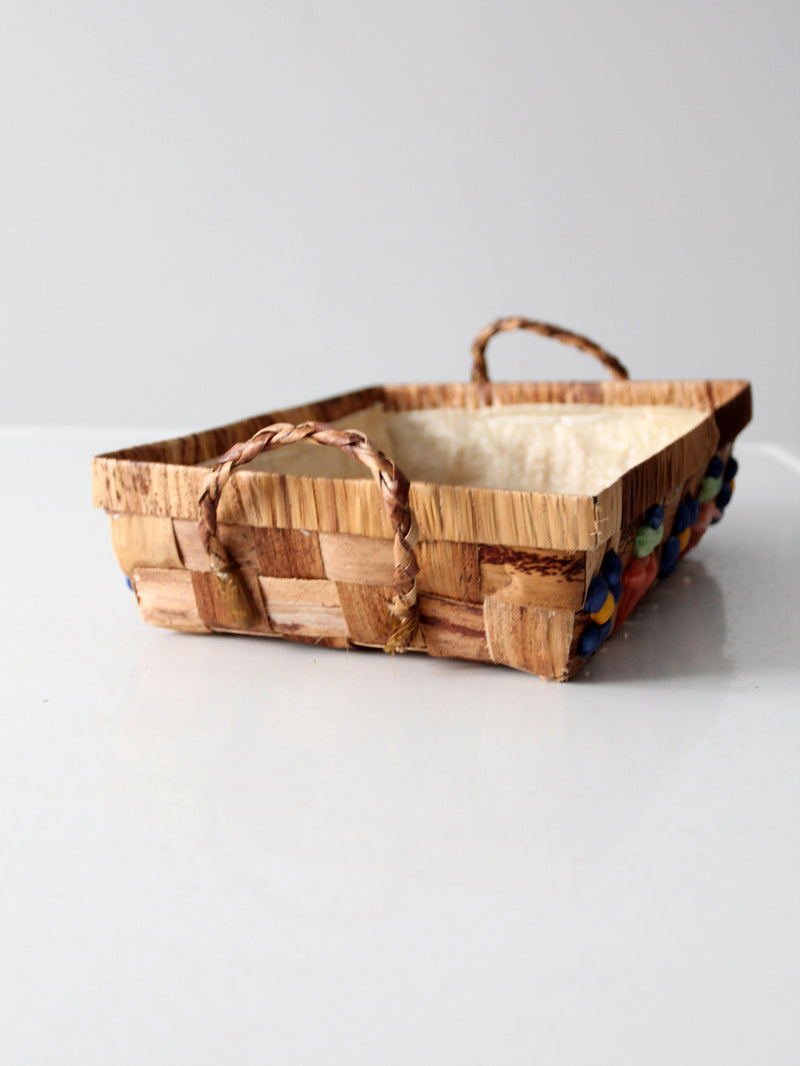 vintage raffia floral basket tray