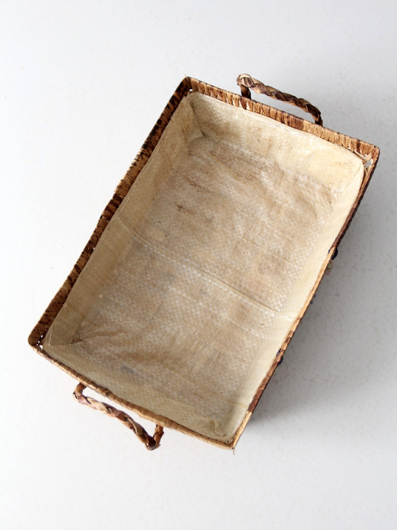 vintage raffia floral basket tray