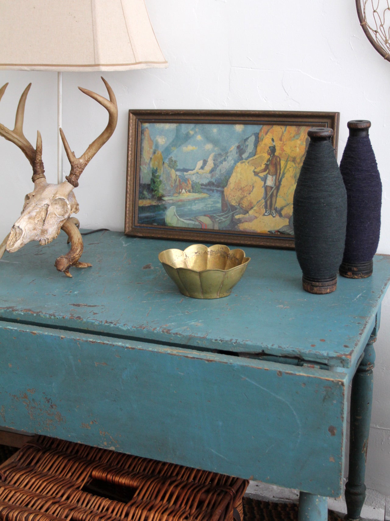 pair of antique wooden thread spools