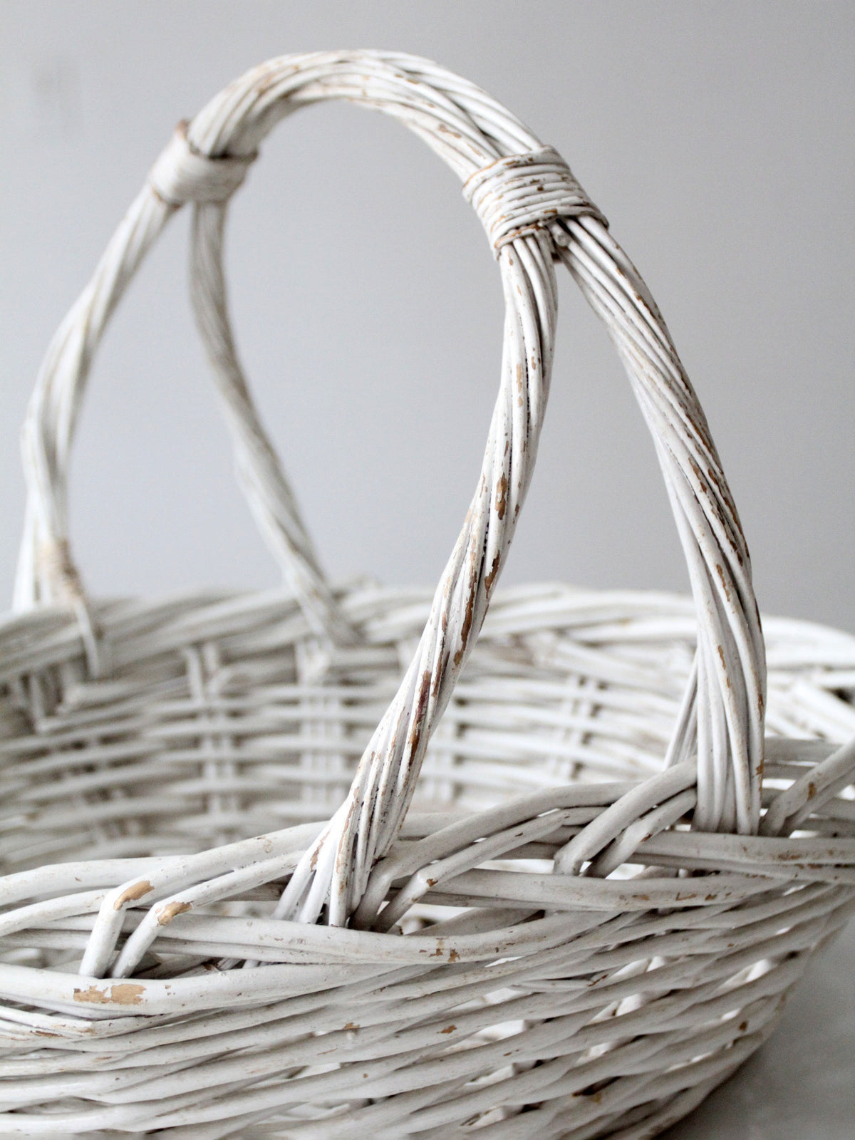 vintage white wicker gathering basket