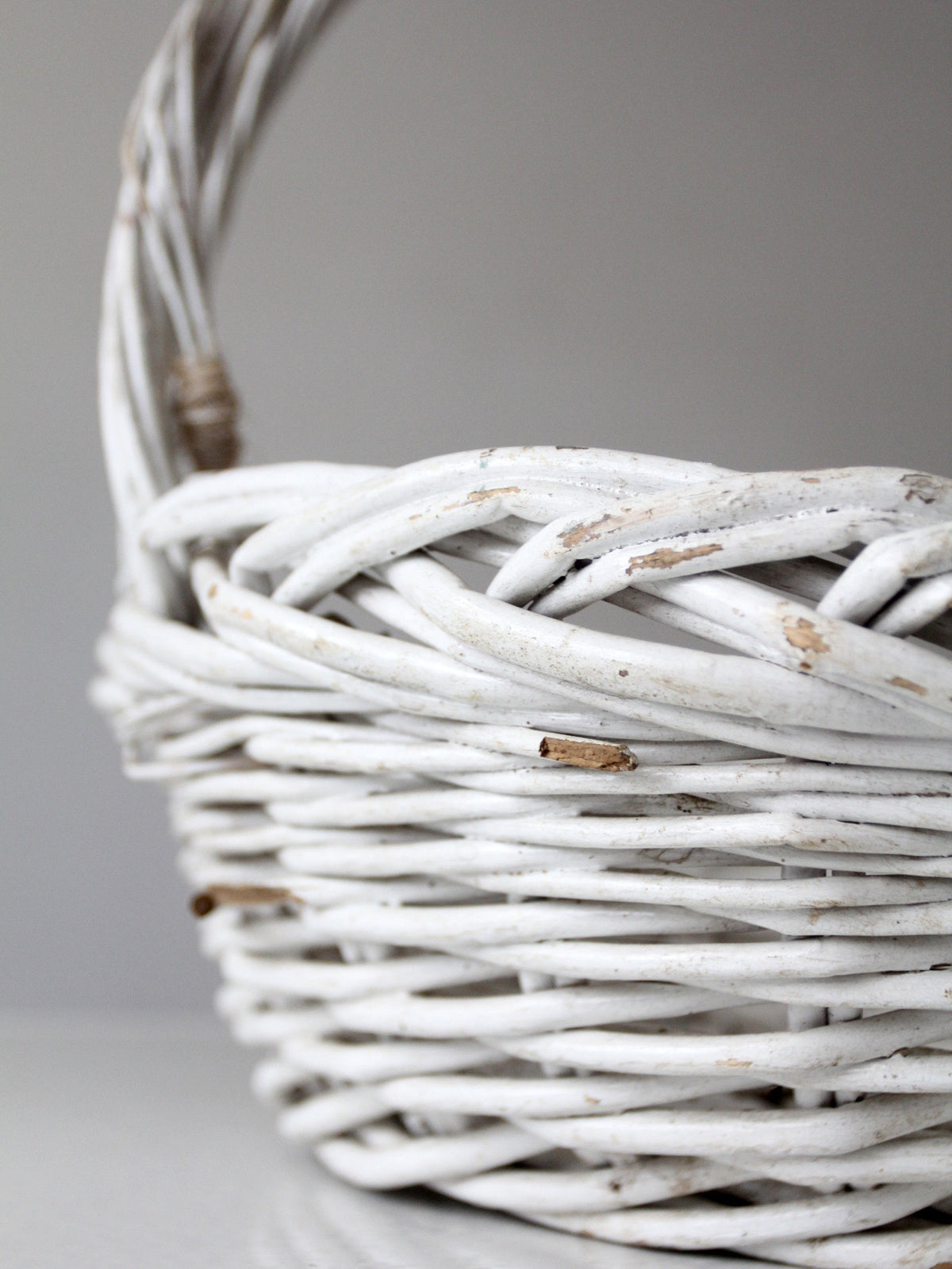 vintage white wicker gathering basket