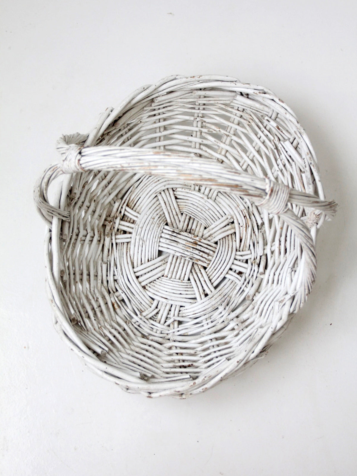 vintage white wicker gathering basket