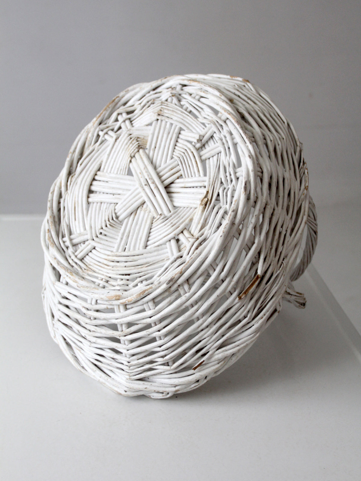 vintage white wicker gathering basket