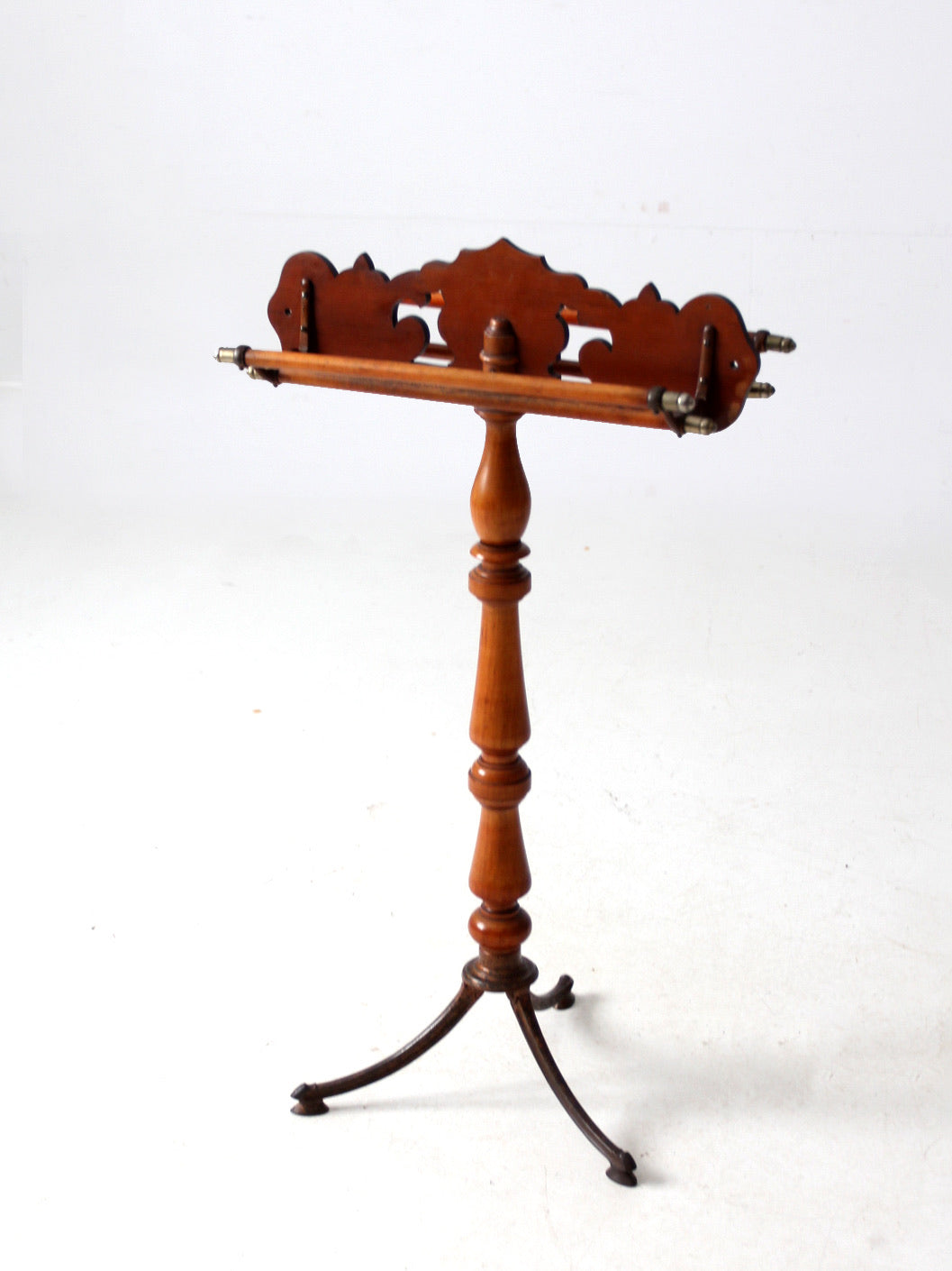 antique turned wood and iron towel stand