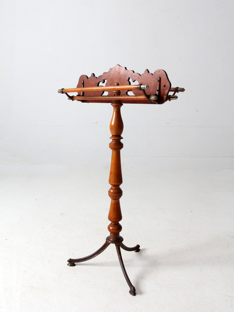 antique turned wood and iron towel stand