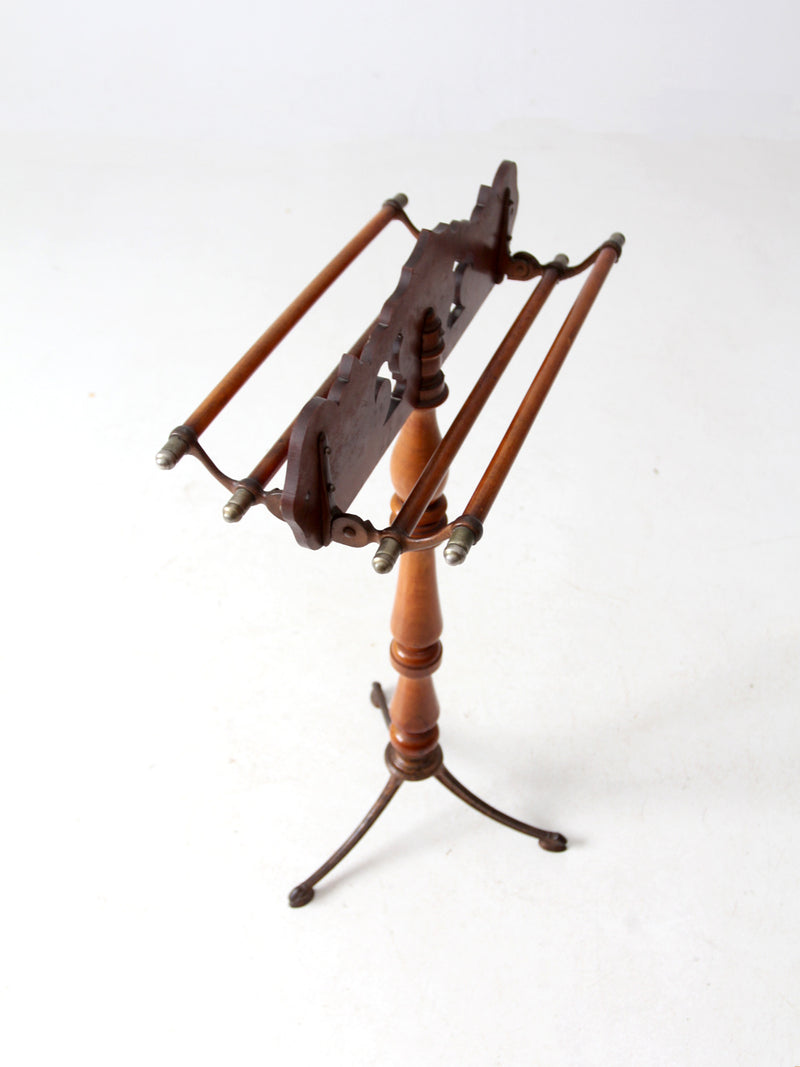 antique turned wood and iron towel stand