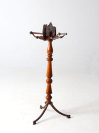antique turned wood and iron towel stand