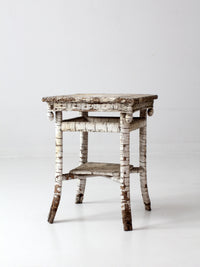 antique rustic white end table