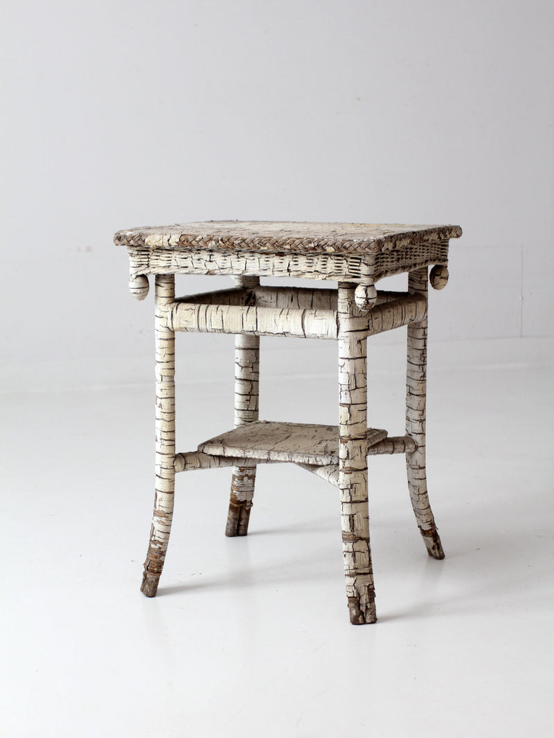 antique rustic white end table