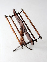 antique turned wood and iron towel stand