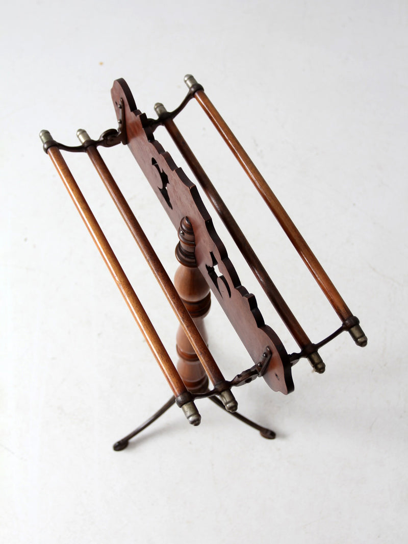 antique turned wood and iron towel stand