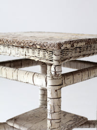 antique rustic white end table